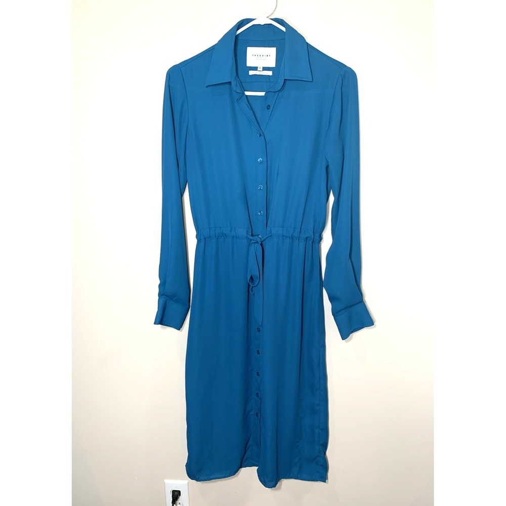 The Shirt by Rochelle Behrens‎ Dress Womens XS Teal Blue Shirt Dress Long Sleeve